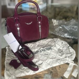 ‼️RARE‼️🎸💯AUTH. ZADIG & VOLTAIRE🎸🔥NWT🔥Sunny XS Suede Patent Satchel Bag in Prune
